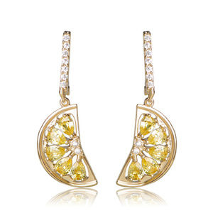 Summer time Lemon Slice CZ Dangle Earrings